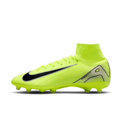 Nike Mercurial Superfly 10 Pro AG-Pro high-top soccer cleats for artificial grass surfaces, featuring Air Zoom and Flyknit technology.