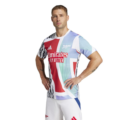 Arsenal 24/25 Pre-Match Jersey with bold design, featuring AEROREADY technology and embroidered Arsenal crest