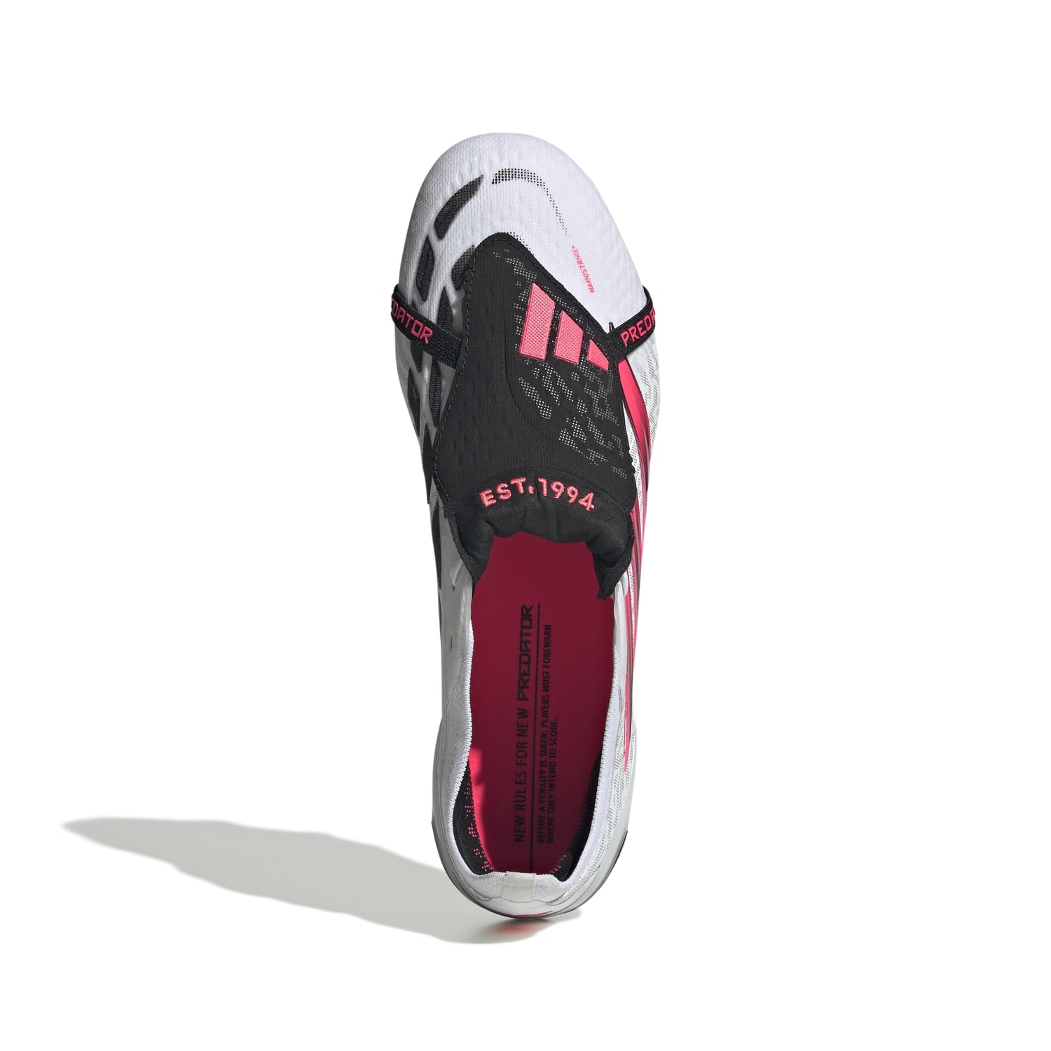 adidas Predator Elite Fold-Over Tongue FG soccer cleats in white, pink and black with firm-ground outsole