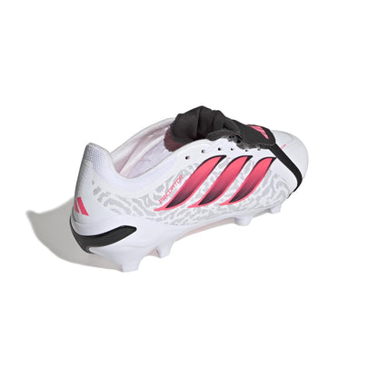 adidas Predator League Fold-Over Tongue FG soccer cleats in white, pink and black with classic fold-over tongue