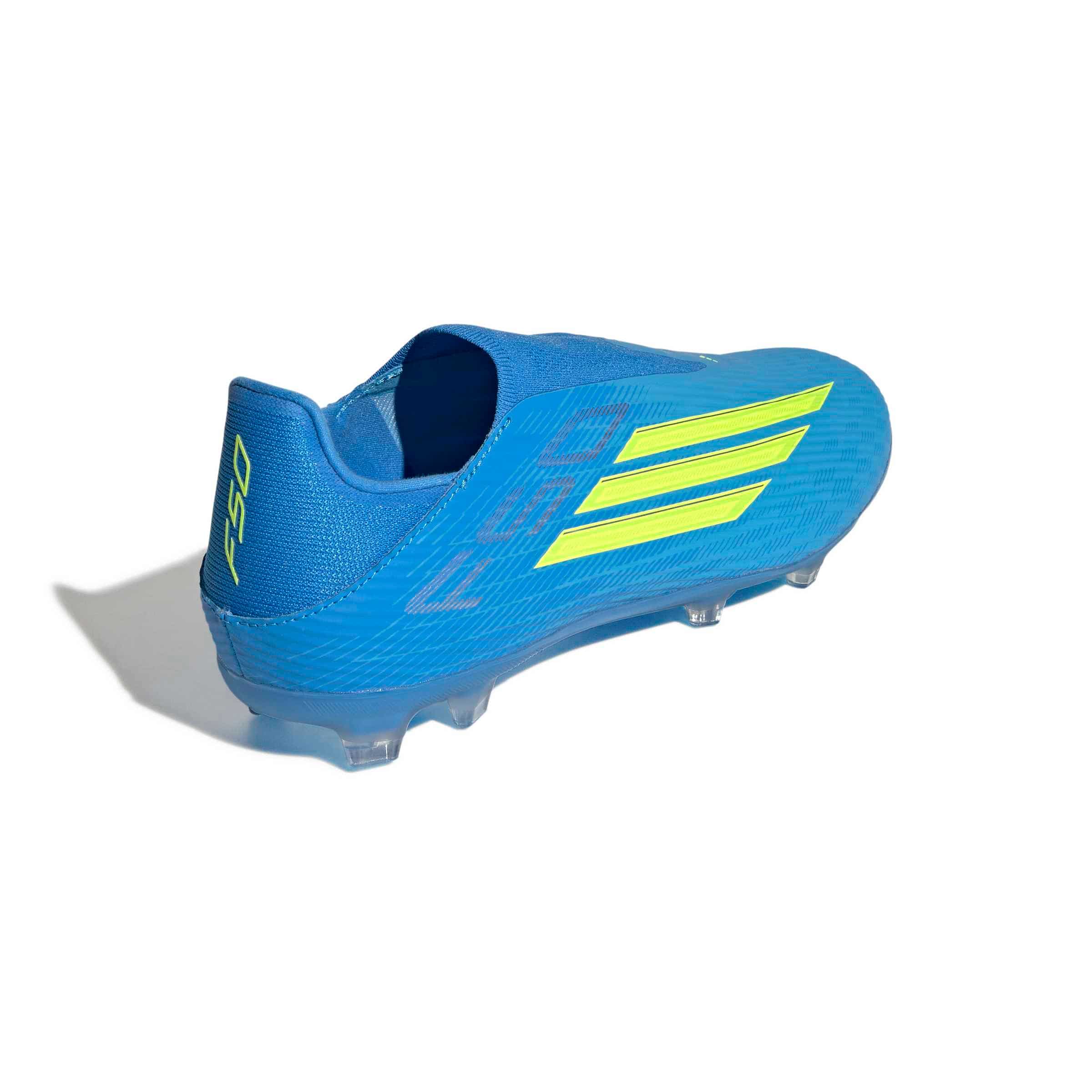 adidas F50 League Laceless FG MG blue yellow lateral profile