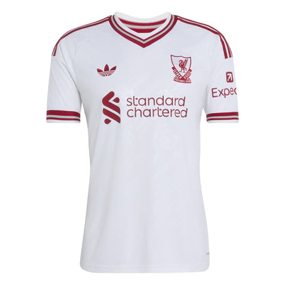 Liverpool FC 26/27 Away Jersey in white with red details, V-neck, club crest and adidas CLIMACOOL technology